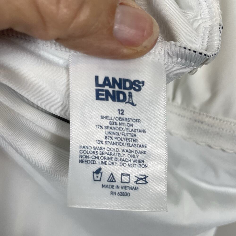 Lands End Lace Up One-Piece Swimsuit Womens 12 Blue & White Beach Resort Cruise - Picture 4 of 13
